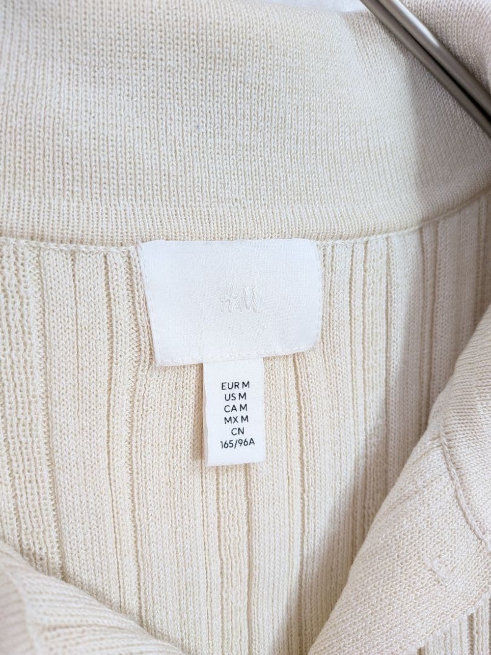 H&M Cream Ribbed Button-Front Collared Cardigan - Picture 3 of 6